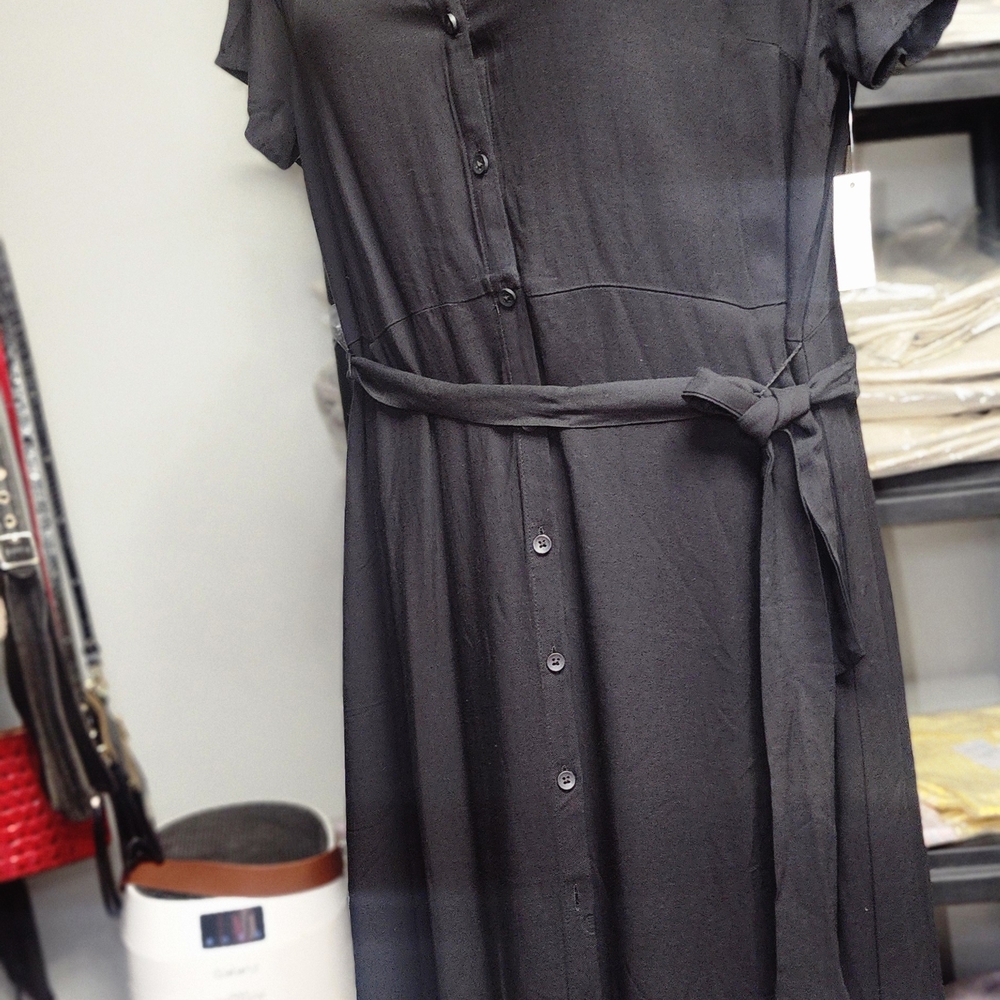 Amazon Essentials Gray Polo Collar Tie Front Midi Dress